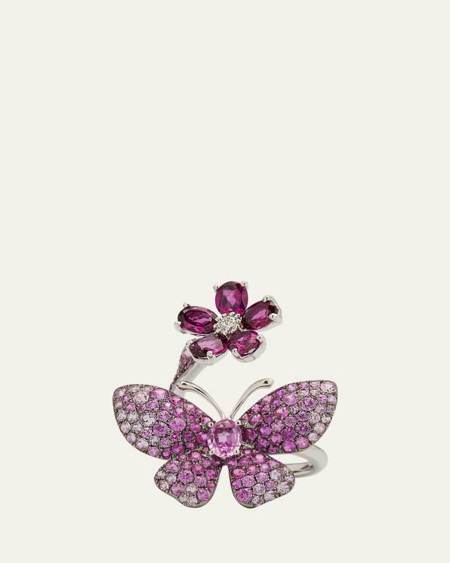 Rose Gold Pink Sapphire and Rhodolite Garnet Ring from The Butterfly Collection